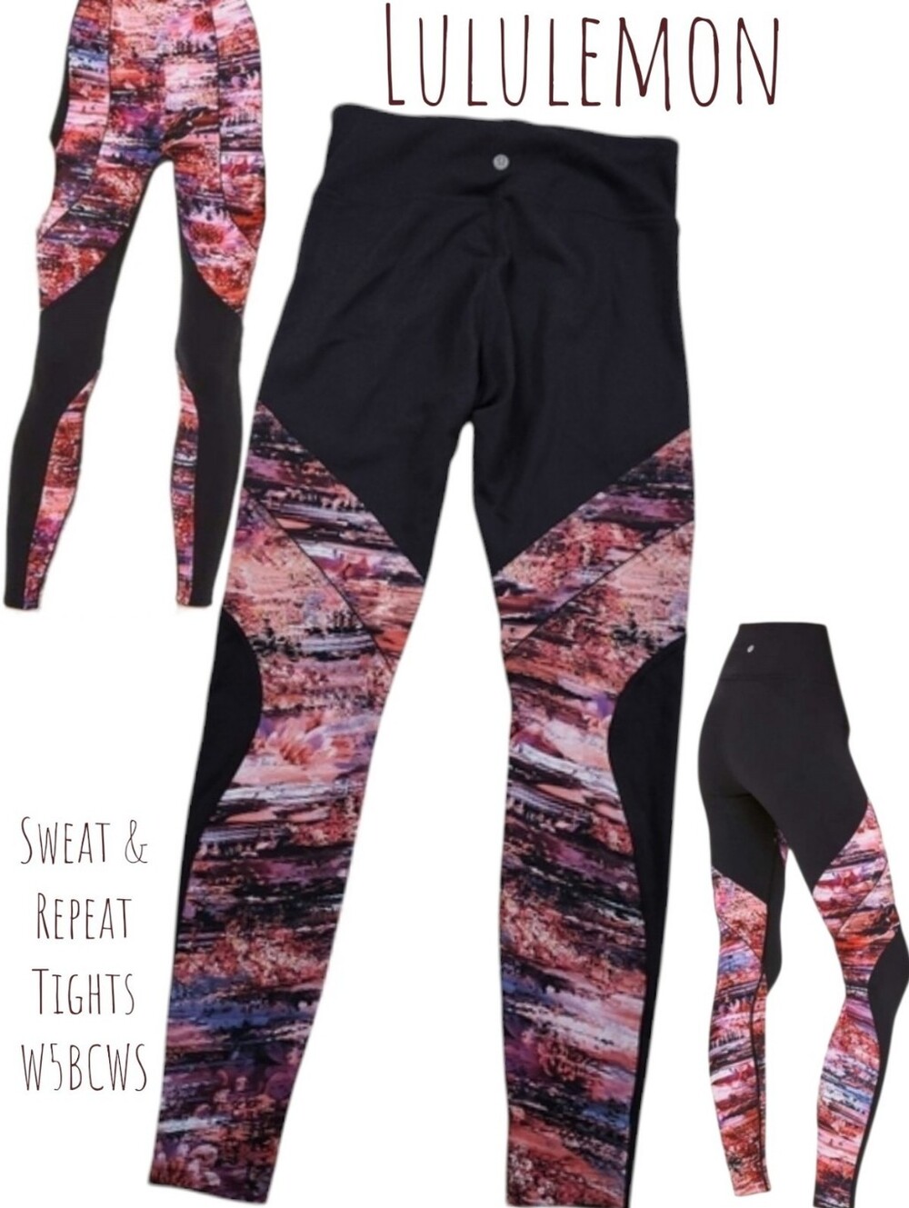 Lululemon Women's Sweat & Repeat Tights W5BCWS Black / Dahlia scape HR Legging 8